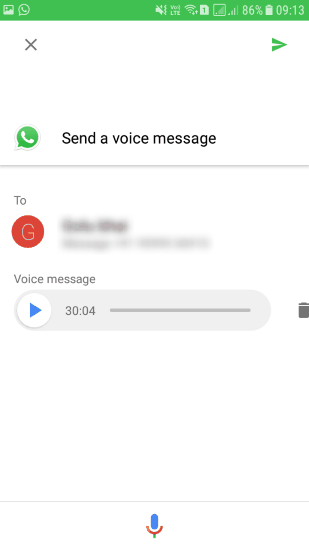 command to send whatsapp voice message by google assistant