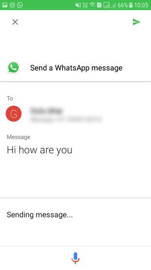 google assistant sending whatsapp text message to a contact