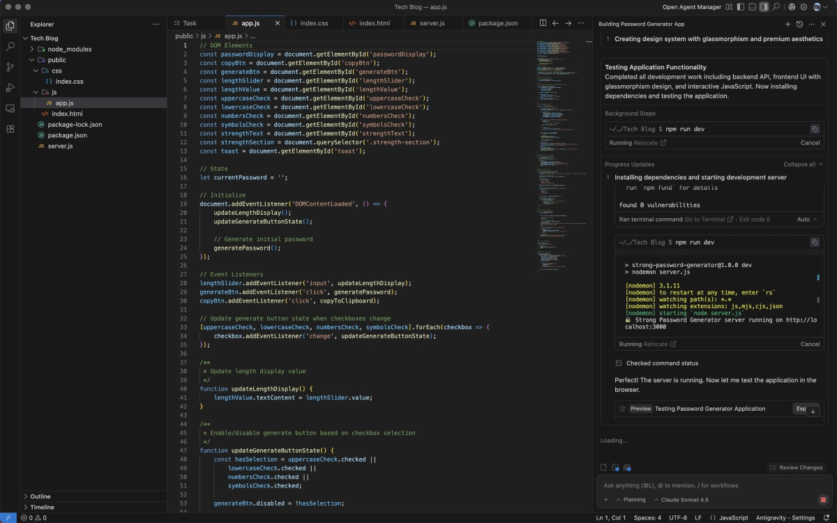 google antigravity interface